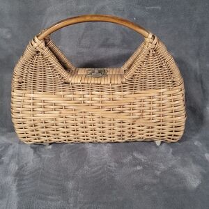 Vintage 1960s Wicker Handbag Hand Made In British Hong Kong